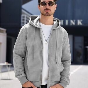 ❤️ Men's Gray Quilted Hoodie Sweatshirt light weight